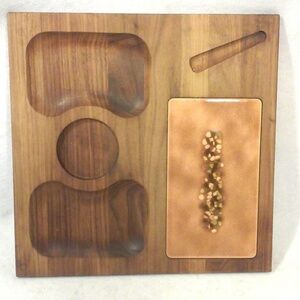Mid-Century Walnut Charcuterie Board Cheese Tray Ceramic Tile Inset or V…